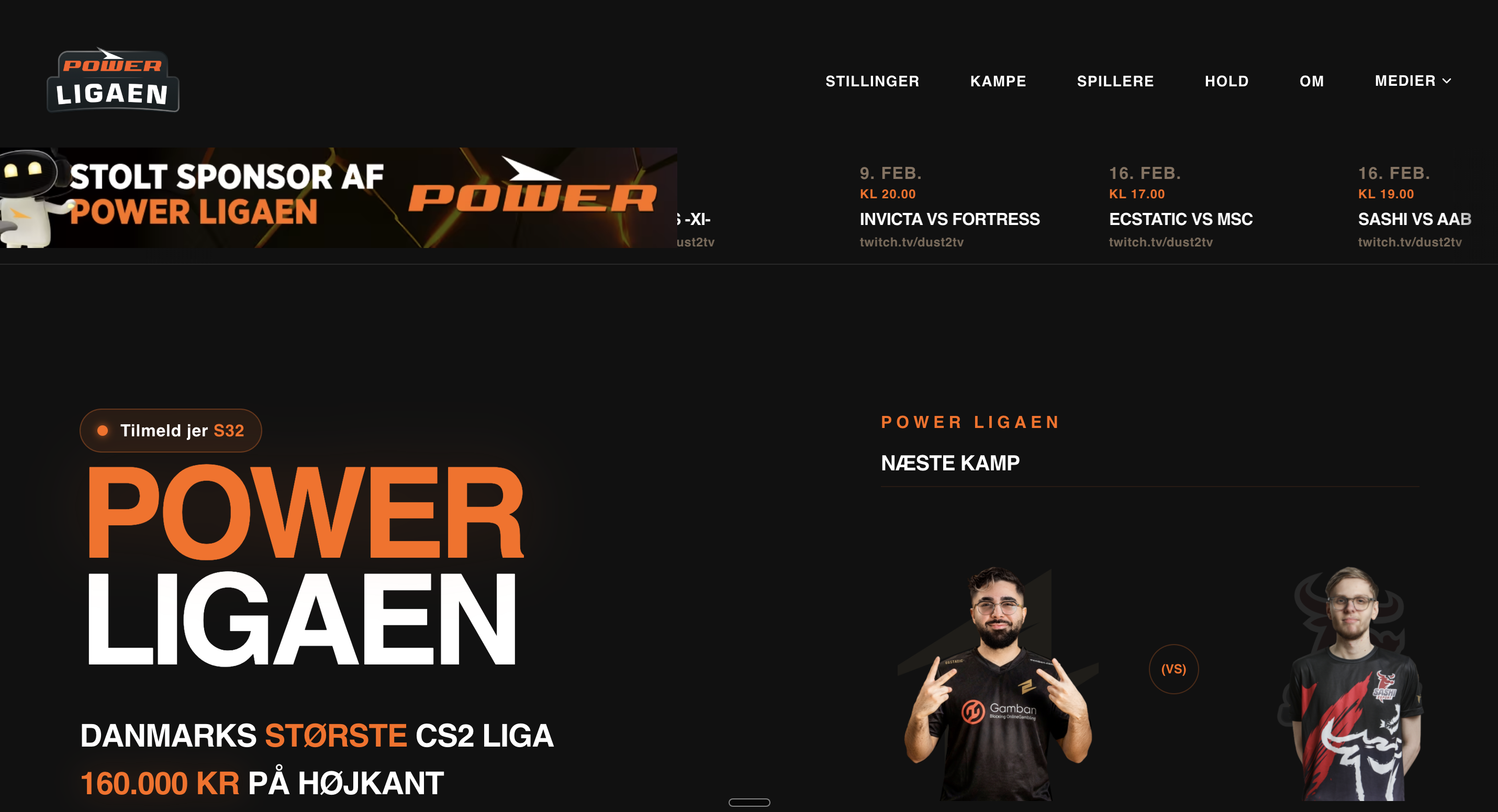 Screenshot of the Powerligaen redesign